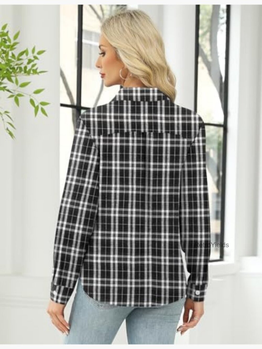 Long Sleeve Button Down Shirt Casual Cotton Blouse - Picture 5 of 7